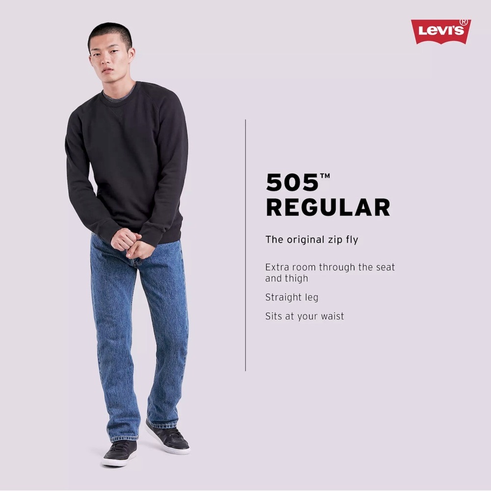 Levi's 505 Regular Fit Cotton Denim Jeans 42x30 - Picture 4 of 13